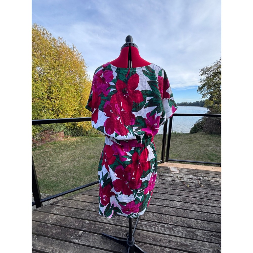 PARAPHRASE wrap dress women Large white red floral linen blend surplice mini